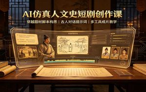 AI仿真人文史短剧创作课:穿越题材脚本构思,古人对话提示词,多工具成片教学