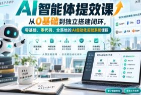 AI智能体提效课，从0基础到独立搭建闭环，零基础、零代码、全落地的AI自动化实战系统课程