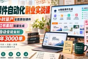 AI课件自动化副业实战课,1小时量产全套原创课件,小红书素材批量生成,全自动变现复刻,半年3000单