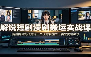 解说短剧漫剧搬运实战课：漫剧简易制作流程，二次剪辑加工，内容变现教学