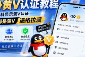 QQ黄V认证教程，个人主资料显示黄V认证，号下所有群都是黄V，逼格拉满