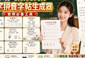 学习神器，汉字拼音字帖生成器，汉字+拼音 一键生成字帖/默写/填空卷，支持词组、成语，老师、家长必备