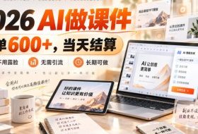 2026 AI做课件，一单600+，当天结算，不用露脸，无需引流，长期可做【揭秘】