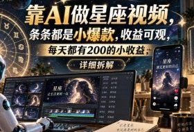 靠AI做星座视频，条条都是小爆款，收益可观，每天都有200的小收益，详细拆解