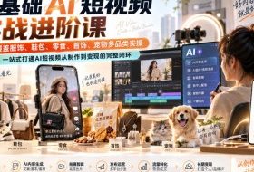 零基础AI短视频实战进阶课,覆盖服饰、鞋包、零食、首饰、宠物多品类实操,一站式打通AI短视频从制作到变现的完整闭环