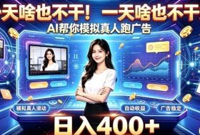 一天啥也不干！AI帮你模拟真人跑广告，稳定日入400+，实现真正被动变现【揭秘】