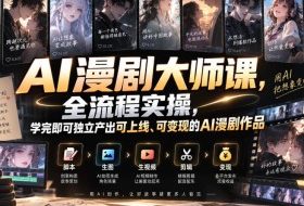 AI漫剧大师课，全流程实操，学完即可独立产出可上线、可变现的AI漫剧作品