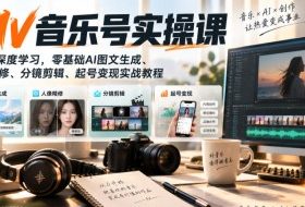 AI MV音乐号实操课,从0-1深度学习,零基础AI图文生成、人像精修、分镜剪辑、起号变现实战教程