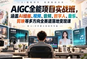 AIGC全能项目实战班,涵盖AI绘画、视频、音频、数字人、音乐、剪映等多方向全赛道落地变现课