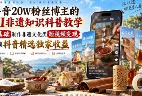 抖音20W粉丝博主的AI非遗知识科普教学,零基础制作非遗文化类短视频变现,解锁抖音精选独家收益