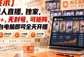 【独家新技术】淘宝无人直播，日入1k+，无封号，可矩阵，只要一台电脑即可全天开播【揭秘】