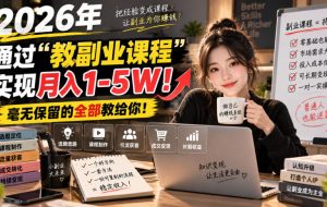 2026年通过“教副业课程”实现月入1-5W!毫无保留的全部教给你!