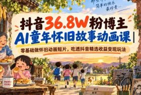 抖音36.8W粉博主AI童年怀旧故事动画课|零基础做怀旧动画短片,吃透抖音精选收益变现玩法
