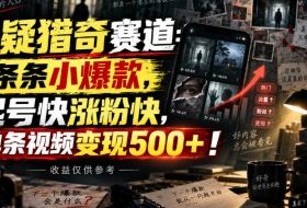 悬疑猎奇赛道:条条小爆款,起号快涨粉快,单条视频变现500+!收益仅供参考