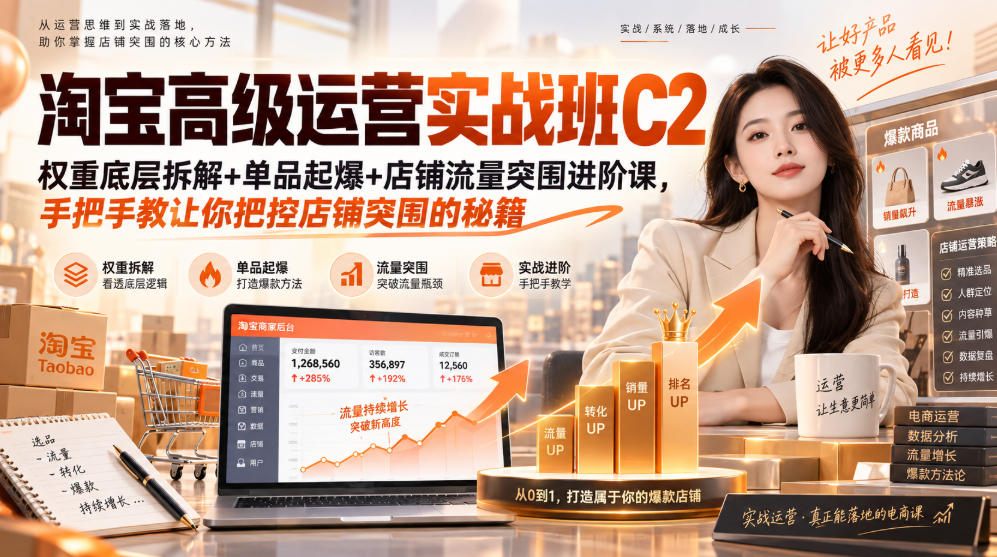 淘宝高级运营实战班C2|权重底层拆解+单品起爆+店铺流量突围进阶课,手把手教让你把控店铺突围的秘籍