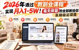2026年通过“教副业”实现月入1-5W！毫无保留的全部教给你！长期稳定项目
