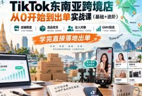 TikTok东南亚跨境店从0开始到出单实战课（基础+进阶），店铺搭建、选品发货、达人对接、GMV投流，学完直接落地出单