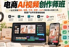 电商AI视频创作师班，一站式掌握剪映、海螺、可灵、即梦、LibTV等多款AI视频工具，批量产出带货营销短视频