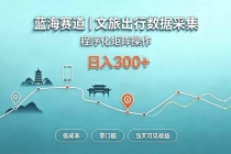 （20478期）蓝海赛道  文旅出行数据采集  程序化矩阵操作    低成本  零门槛   当天可见收益   日入300+