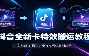 抖音全新卡特效搬运教程：免剪辑1:1搬运，支持多号可复制起号