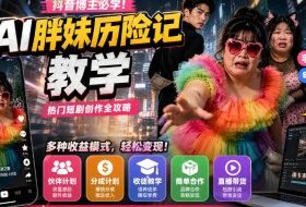 抖音博主的AI胖妹历险记教学，伙伴计划+分成计划+收徒+商单等多种收益，适合新手，手机电脑都可以操作