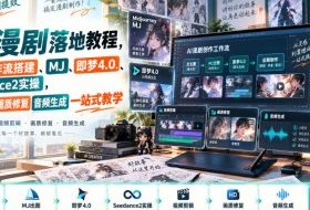 AI漫剧落地教程，涵盖工作流搭建、MJ、即梦4.0、Seedance2实操，视频剪辑画质修复音频生成一站式教学