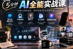 5分钟AI全能实战课|提示词高阶技巧+AI智能体+数字人+办公创作+短视频IP变现全教程
