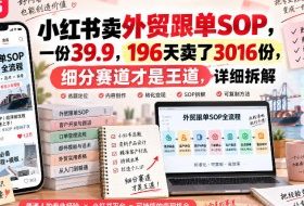 小红书卖外贸跟单sop,一份39.9,196天卖了3016份,细分赛道才是王道,详细拆解
