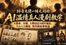 抖音大佬一帧之间的AI温情真人漫剧教学,从剧本、分镜、人物设定到成片输出,作品可上精选、签约独家拿收益