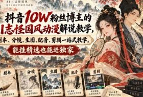 抖音10W粉丝博主满堂诡事的AI志怪国风动漫解说教学，剧本、分镜、生图、配音、剪辑一站式教学，能挂精选也能进独家​