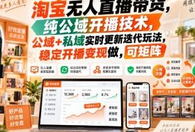 淘宝无人直播带货,纯公域开播技术,公域+私域实时更新迭代玩法,稳定开播变现做,可矩阵【揭秘】