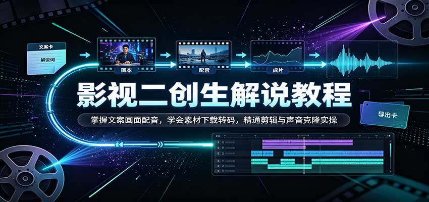 影视二创解说教程:掌握文案画面配音,学会素材下载转码,精通剪辑与声音克隆实操 影视二创解说教程:掌握文案画面配音,学会素材下载转码,精通剪辑与声音克隆实操