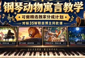 钢琴动物寓言教学,可做精选独家分成计划,对标35W粉丝博主同款课