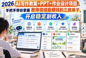 2026 AI写作教案+PPT+作业设计项目,手把手带你掌握教师领域最賺钱的三类单子,开启稳定副收入