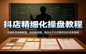 抖店精细化操盘教程:店铺类目客服配置,选品做动销,商品卡千川付费及定价运营策略