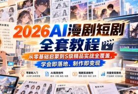 【无水印】2026AI漫剧短剧全套教程,从零基础启蒙到S级精品实战全覆盖,学会即落地、制作即变现