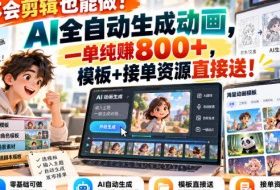 不会剪辑也能做!AI全自动生成动画,一单纯賺800+,模板+接单资源直接送!【揭秘】
