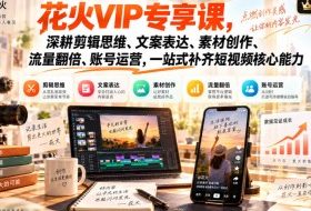 花火VIP专享课，深耕剪辑思维、文案表达、素材创作、流量翻倍、账号运营，一站式补齐短视频核心能力