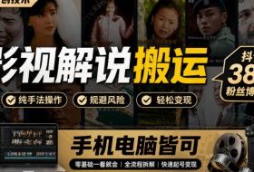 影视解说搬运（纯手法二创技术），抖音38w粉丝博主课，手机电脑皆可