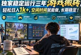 独家稳定运行三年游戏搬砖，轻松日入1k+，空闲时间就能做，长期稳定！【揭秘】