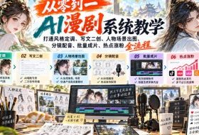 从零到一AI漫剧系统教学，打通风格定调、写文二创、人物场景出图、分镜配音、批量成片、热点涨粉全流程