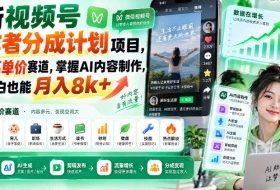 最新视频号创作者分成计划项目，十大高单价赛道，掌握AI内容制作，新手小白也能月入8k+