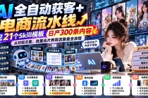 (20664期)【无水印】AI全自动获客+电商流水线:配21个Skill模板,日产300条内容,从对标文案、批量出片到投流复盘全流程