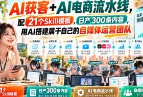 AI获客+AI电商流水线,配21个Skill模板,日产300条内容,用AI搭建属于自己的自媒体运营团队