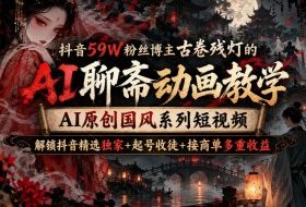 抖音59W粉丝博主古卷残灯的AI聊斋动画教学,AI原创国风系列短视频,解锁抖音精选独家+起号收徒+接商单多重收益