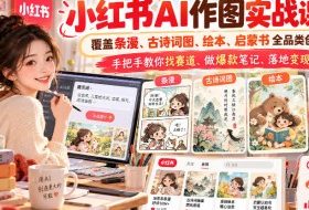 小红书AI作图实战课程,覆盖条漫、古诗词图、绘本、启蒙书全品类创作,手把手教你找赛道、做爆款笔记、落地变现