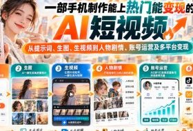 【无水印】一部手机制作能上热门能变现的AI短视频,从提示词、生图、生视频到人物剧情、账号运营及多平台变现