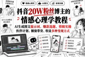 抖音20W粉丝博主静候心声的情感心理学教程，AI生成图文提示词、爆款选题、剪辑实操，伙伴计划、橱窗带货、收徒多种变现方式