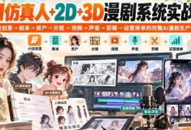 【无水印】AI仿真人+2D+3D漫剧系统实战课，小说创意→剧本→资产→分镜→视频→声音→剪辑→运营接单的完整AI漫剧生产体系