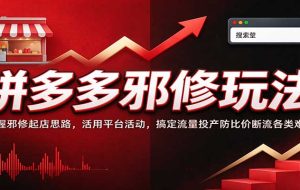 拼多多邪修玩法:掌握邪修起店思路,活用平台活动,搞定流量投产防比价断流各类难题